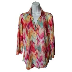 David Cline Bright Crinkle 3/4 Sleeve Polo Excellent Size XL